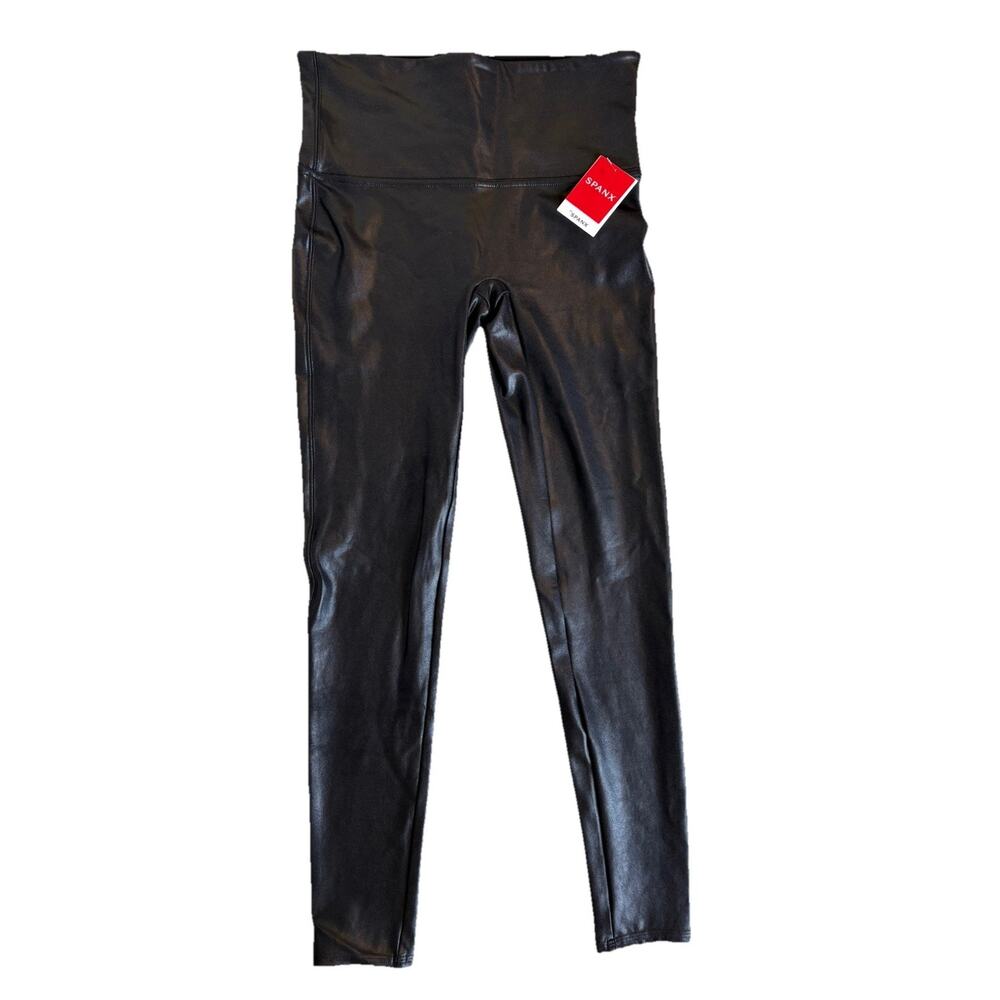 Spanx Faux Leather Leggings high rise waist black faux leather NWOT Sz L New